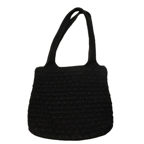 THE SAK Black Crochet Knit Two Straps Lined Compartment Zip Pocket Shoulder Bag - Picture 1 of 10